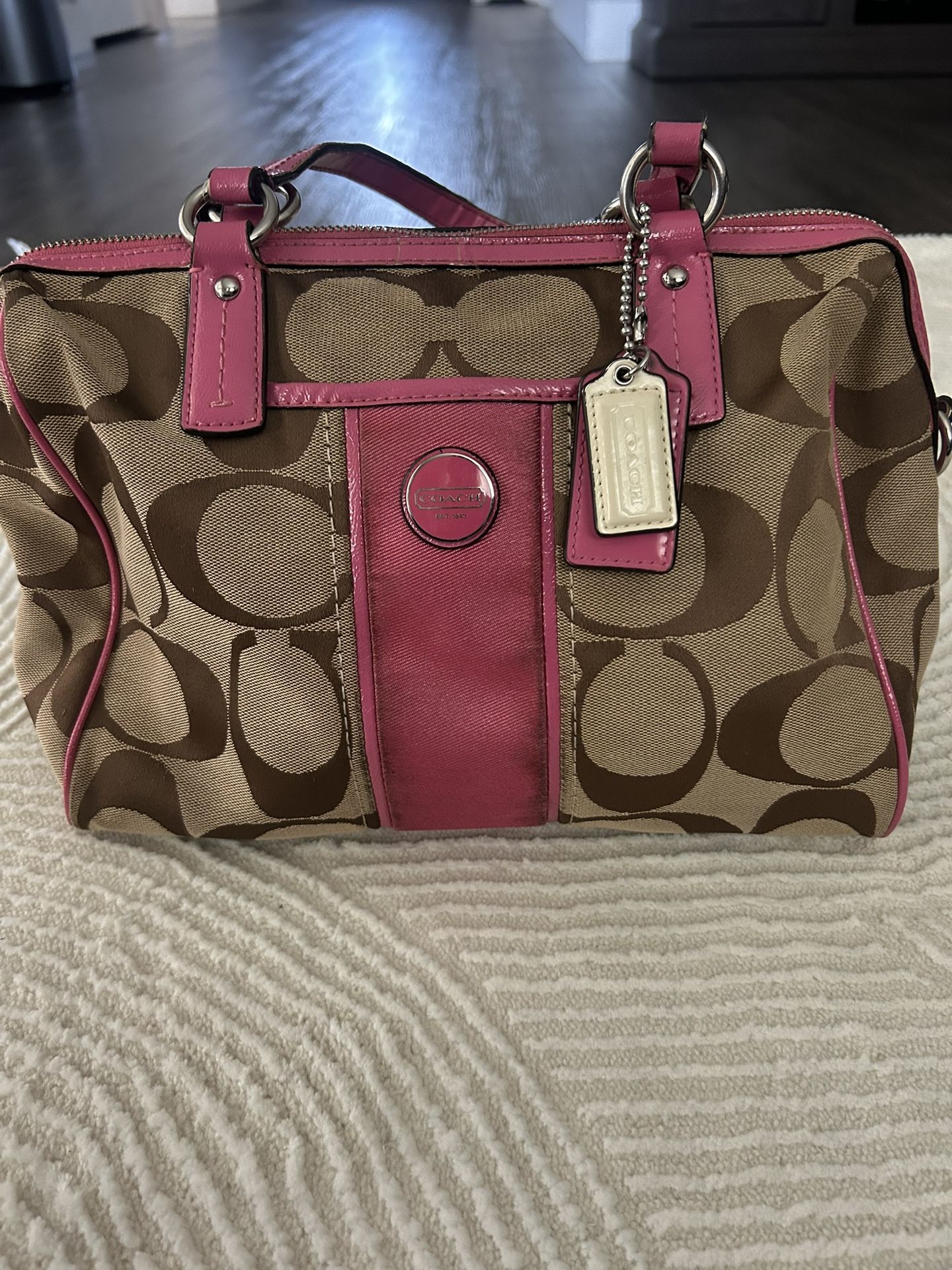 Coach Purse Khaki And Pink