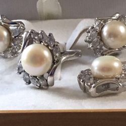 Vintage Fashion Jewelry Set With Natural Pearls Zirconia