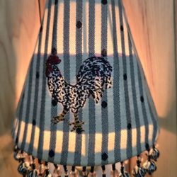 Fabric Shaded Rooster Night light with Beaded Tassels 6x5