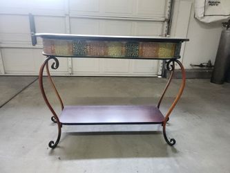 Console Table with Ornate Scroll Legs, 43" x 14" x 32", Brown