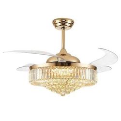 New in box-52 in. Smart Downrod Mount Indoor Retractable Gold Crystal Fandelier Ceiling Fan with Integrated LED and Remote/APP