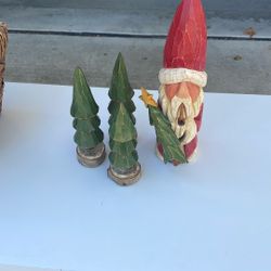 Hand Carved Santa W/trees