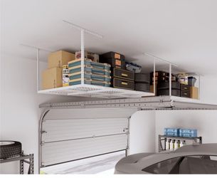Overhead Garage Ceiling Storage Rack, 4x6 White 450Lbs Weight Capacity, 22"-40" Adjustable Organization System, Heavy-Duty Metal Ceiling Racks, Classi