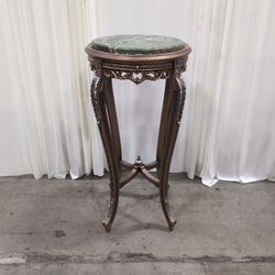Ornate Bronze and Silver Accent End Table with Green Marble Top