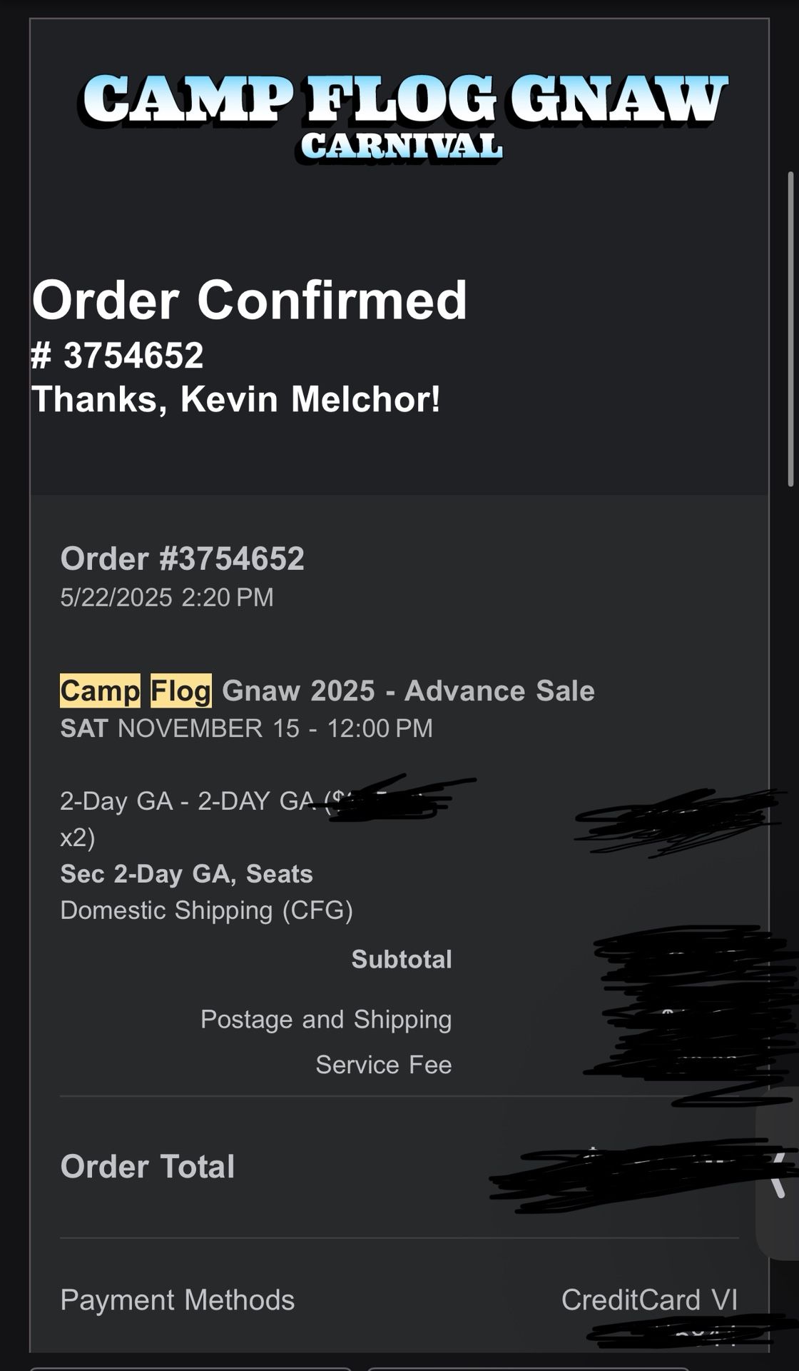 2 Campflog Gnaw GA Tickets