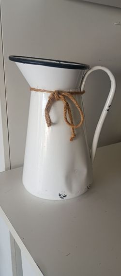 White Enamel Pitcher with Rope Tie