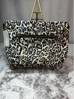 Chico's Leopard Print Fabric Makeup Bag Zipper Slip Pocket Drawstring TF01-19