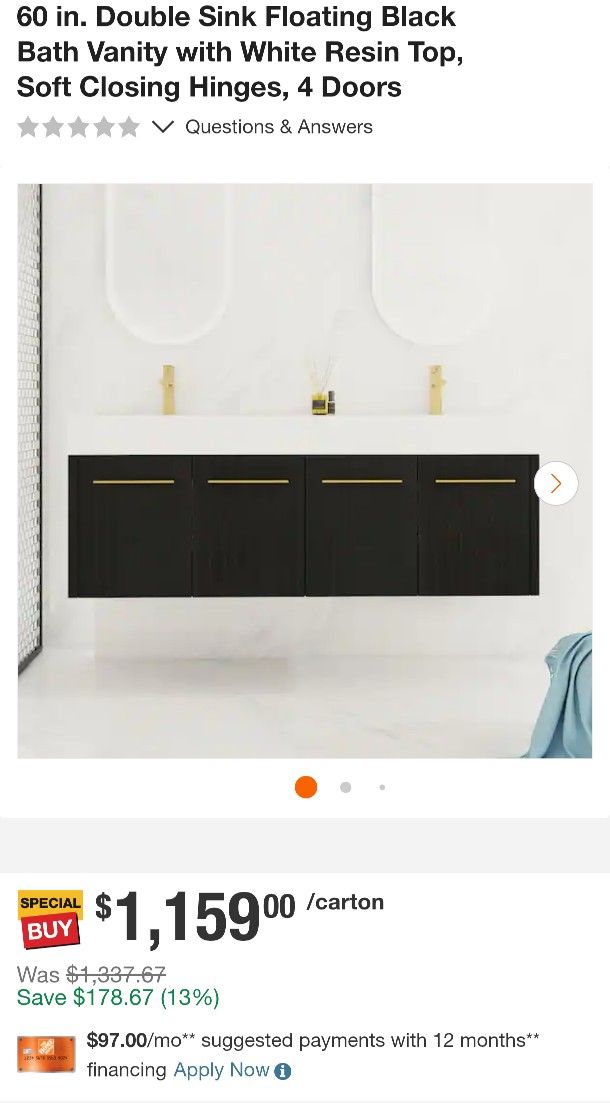 60 in. Double Sink Floating Black Bath Vanity with White Resin Top, Soft Closing Hinges, 4 Doors