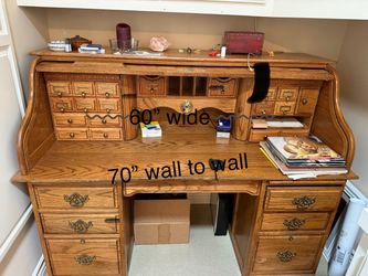 Large Vintage Oak Roll Top Desk 60 Inches Wide