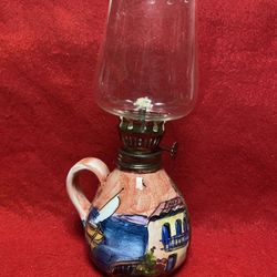 8 inches with Glass Handmade Hand painted Imported From Greece Ceramic Oil Lamp 