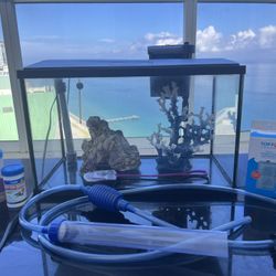 TOPFIN: 10 Gallon Fish Aquarium With Heater, Pump, Filter, Decorations, Nets