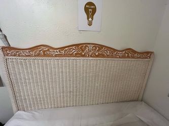 Wicker and Carved Wood Bed Headboard