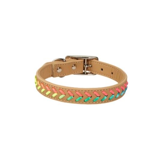 NWT YOULY The Extrovert Tan & Rainbow Braided Dog Collar-Small