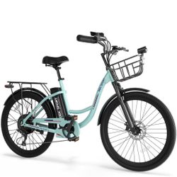 Electric Bike for Adults, Peak 700W Motor 20MPH, 374.4WH Removable Battery 45Miles, 24'' Step Through City Cruiser Ebike for Women/Men/Teens, Commuter