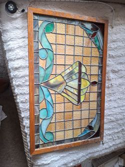 VINTAGE STAINED GLASS PANEL 17" X 28" $400 OBO