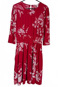 London Times Dress Size 10 Red Floral Cottage Coquette Girl Retro Tropical Flare