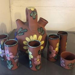 Cántaro Mexicano- Ceramics. Con Sus 5 Vasos