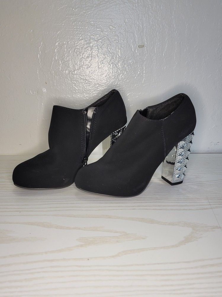 Silver Block Heeled Booties 5.5