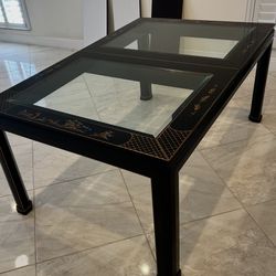 Beautiful High End Chinese Chinoiserie Dining or Conference Room Table & Pads 64 x 40 or 96 x 40 W Leaf.  Red Gold Pagoda & Hand Painted Asian Designs