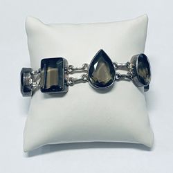 Vintage Large Sterling Silver Smoky Quartz Toggle Bracelet