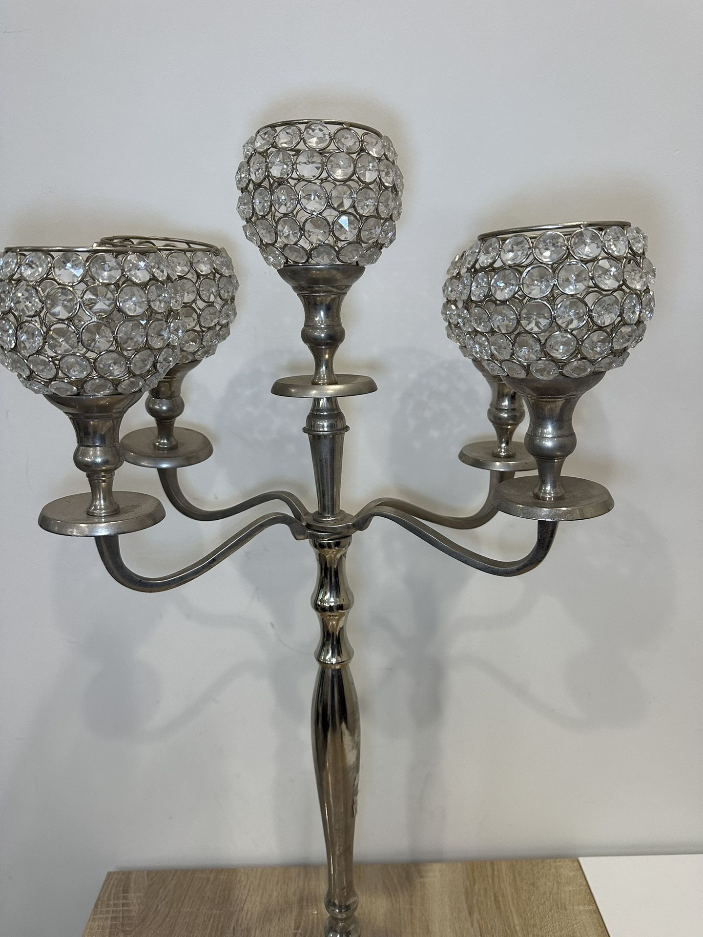 Elegant 5-Arm Crystal Candle Holder Candelabra – Silver Finish