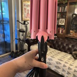 TOP4EVER 3 Barrel Curling Iron, 1 inch Crimper Hair Tool,Crimping Waver for Women Beach Waves with Two Temperature Settings, Pink 