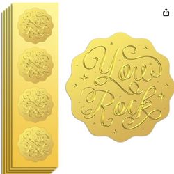 You Rock! Gold Foil Stickers Seals Embossed Anchor 2 Inch 100Pcs, Self Adhesive 