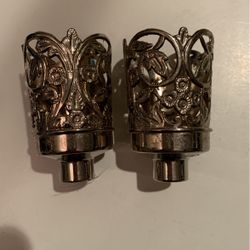Pair Of Antique Look Candle Holders- Only One Has The Glass Insert