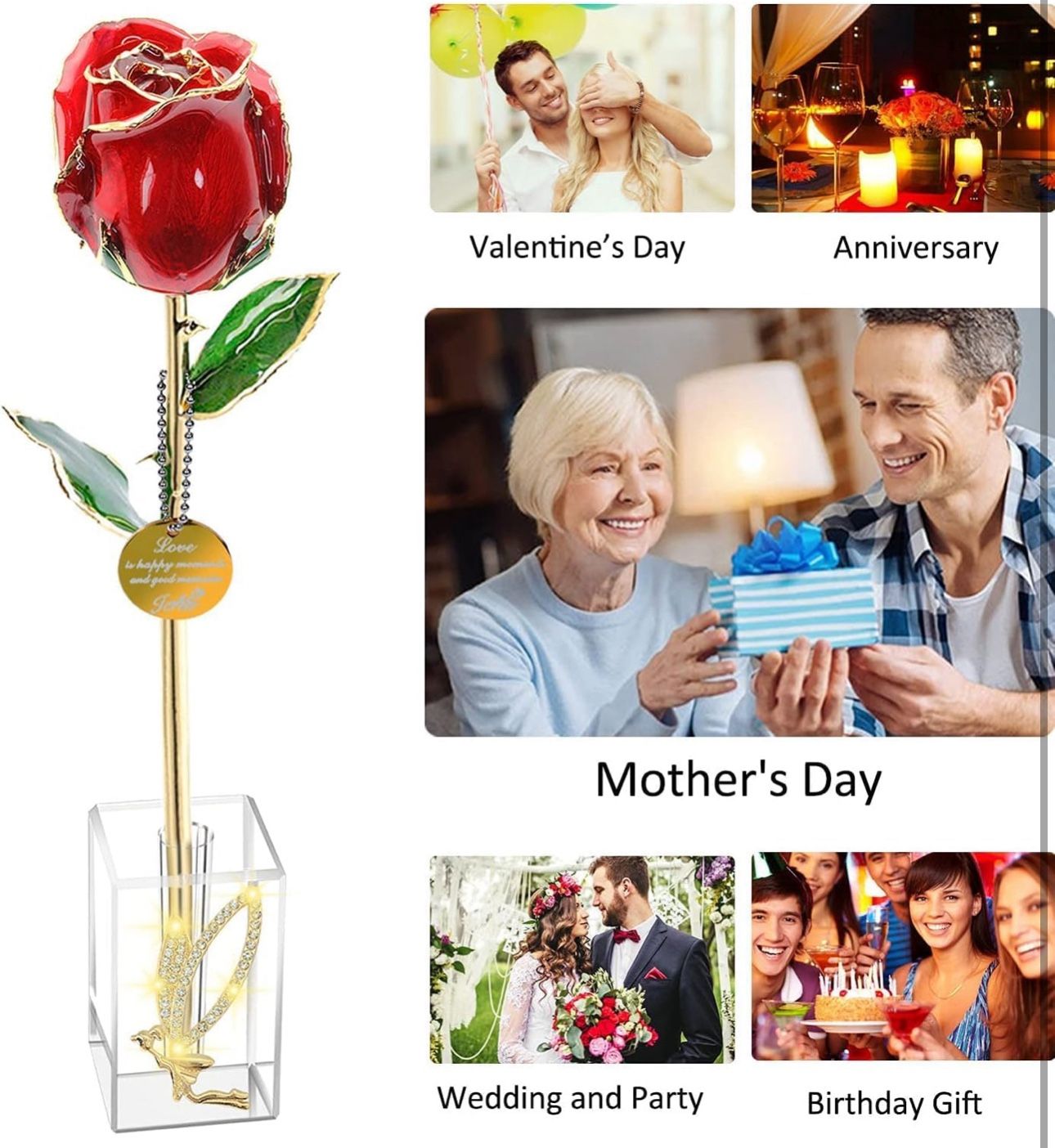 BRAND NEW 24k Gold Rose Best Gift with Crystal Stand