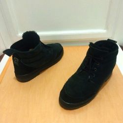 Vintage Country Leather Black Sheepskin Wool Men's Australian Winter Boots Size 10