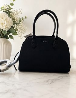 ALDO Black Medium Satchel Top Handle Handbag, Zip Closure, Detachable Strap