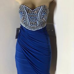 Stunning blue strapless beaded bodycon Dress 