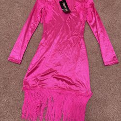 New Medium Hot Pink Fringe Dolls Kill Barbie Festival Costume Dress