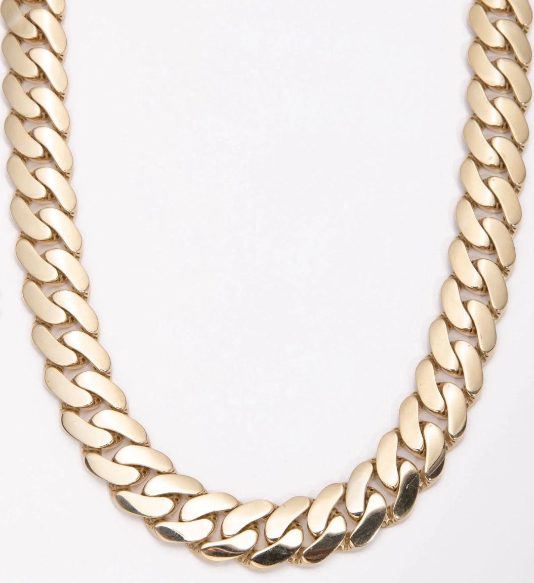 16mm Reversible Miami Cuban Link Chain Necklace Semi Solid 10K