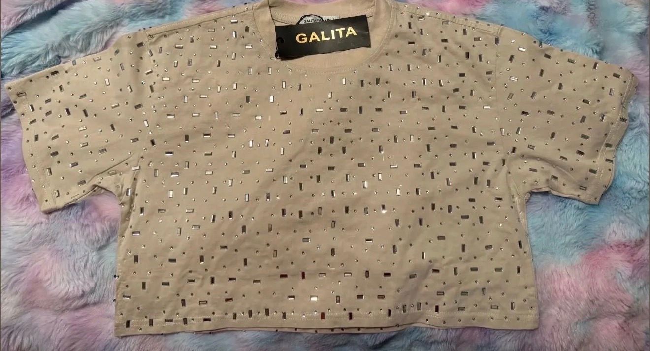 Galita Cream Sequin Crop Top - Large