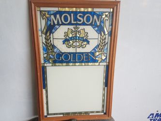 Large bar mirror beam have perfect! Molson beer signed glass like mosaic style