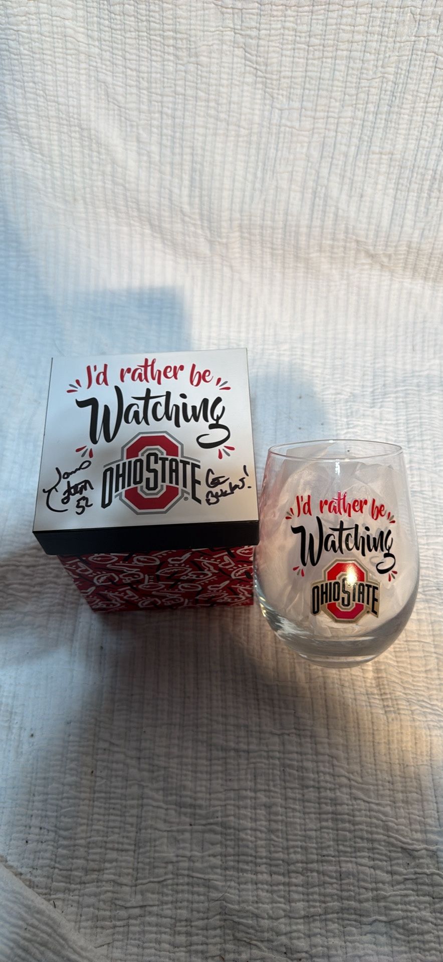 Autographed Ohio State Wine Glass With Box 