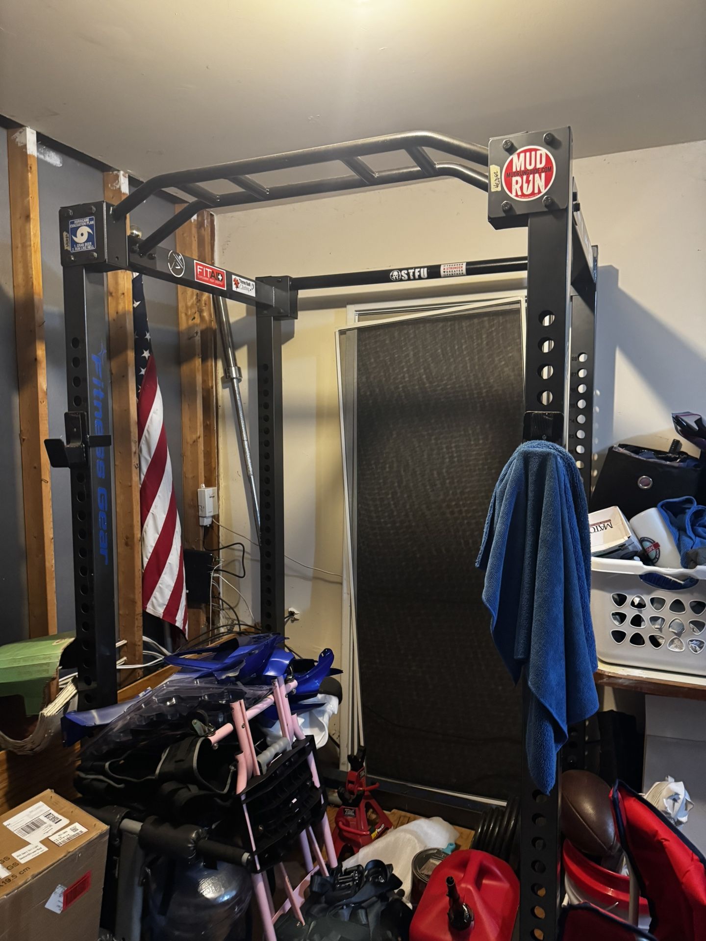 Squat Rack, Weights, Bar And Bench