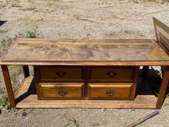 Gorgeous Custom Built Wooden Coffee Table with Glass Top and 4 Drawers