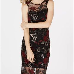 CALVIN KLEIN Sequined Floral Embroidered Illusion Sheath Dress Size 6