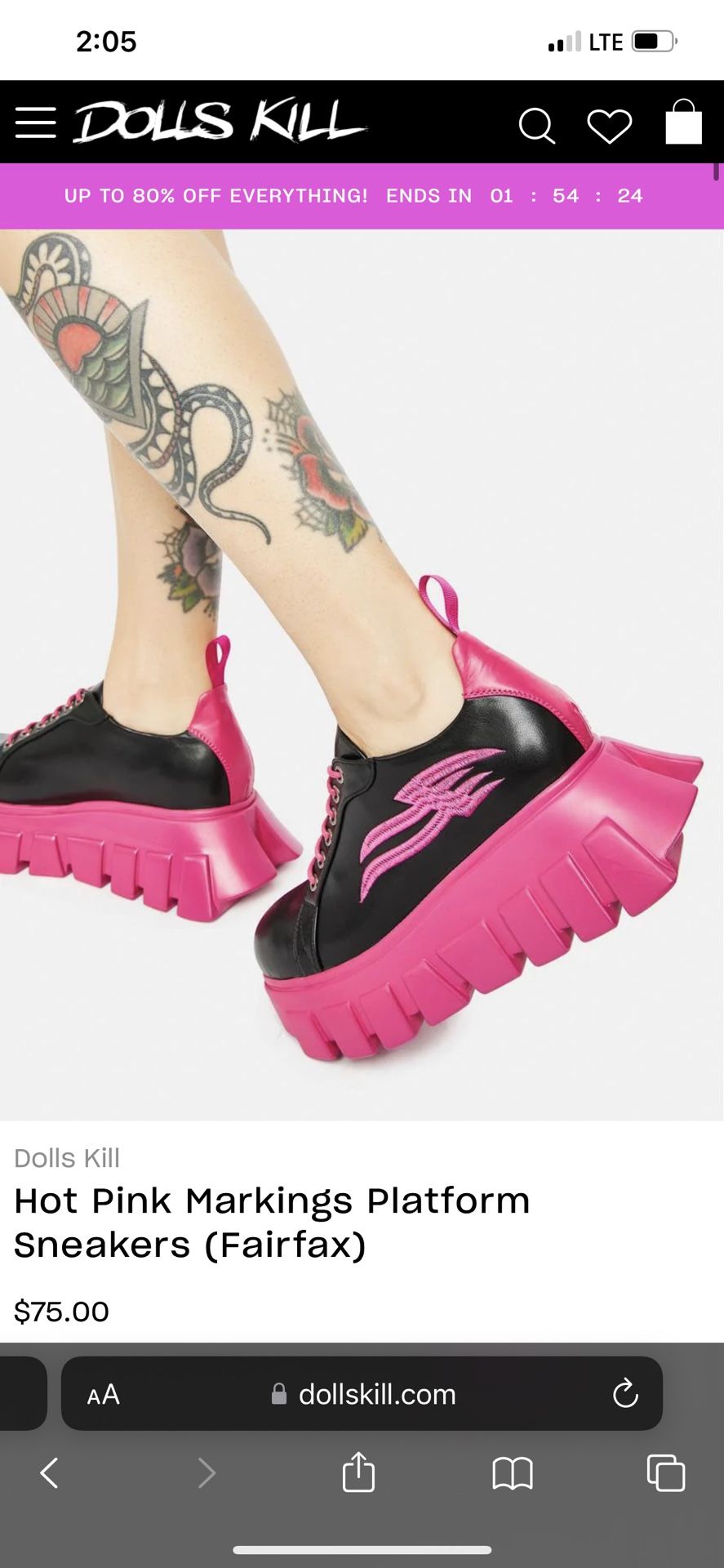 LAMODA DOLLSKILL Hot Pink Radioactive platform sneakers chunky gothic punk Y2k