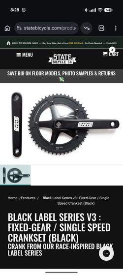 State black label 144 BCD 170mm crankset w/bottom bracket 48t