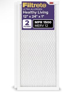 Filtrete 12x24x1 AC Furnace Air Filter, MERV 12, MPR 1500, CERTIFIED asthma & allergy friendly, 3 Month Pleated 1-Inch Electrostatic Air Cleaning Filt