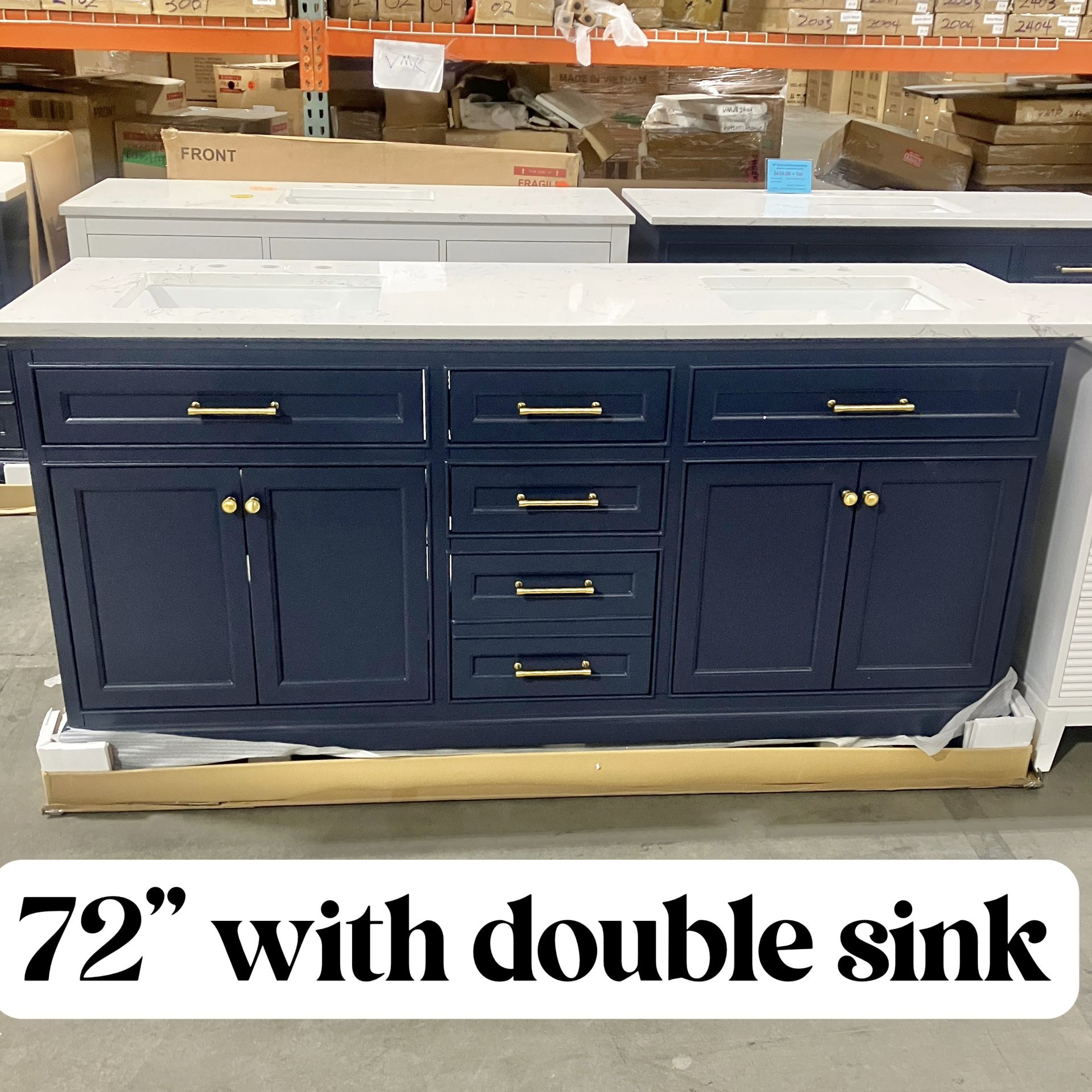 72” Solid Wood Bathroom Vanity Cabinet with Stone Countertop (Open Box)