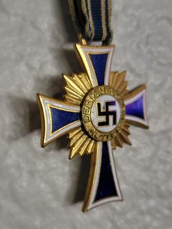 WWII German Mother’s Cross Gold Grade Medal – 1938 Inscription – Original Ribbon