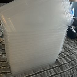 set of 12 clear plastic storage bins with matching lids