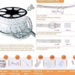 SURNIE LED Rope Lights Outdoor Waterproof: 150FT LED Rope Lighting Dimmable - 110V 6500K Daylight White String Light Tube Cuttable Connectable For Gar