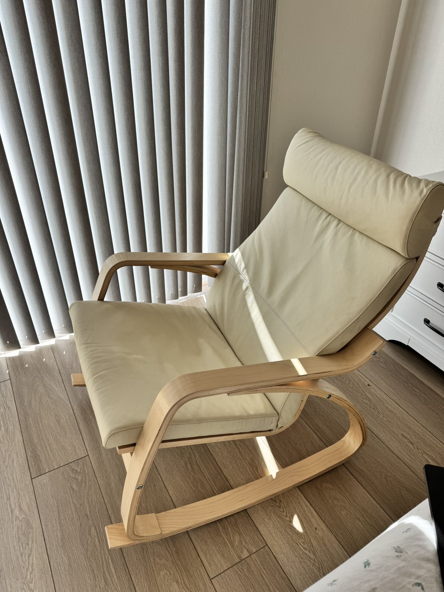 IKEA Poang  Rocking Chair,  Leather Cushion, Birch/Glose Off White 