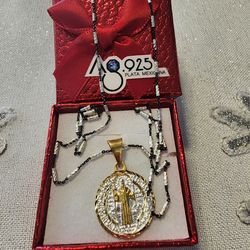 Sterling Silver Saint Medal Necklace