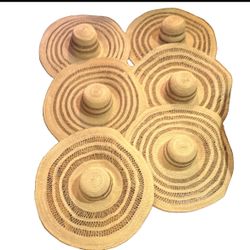 Lot of 6 Women's Wide Brim Striped Straw Sun Hats, One Size, Beige 5 Hats